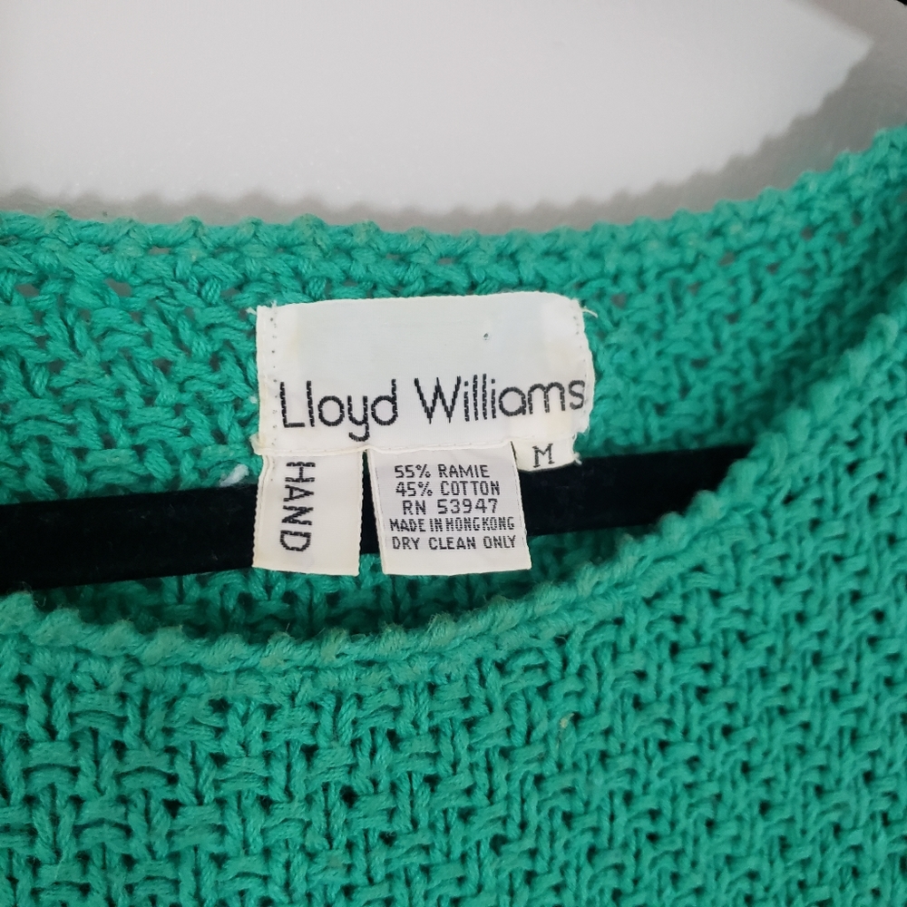 Lloyd Williams VTG 80s Green Abstract Floral Chunky Knit Sweater - Picture 6 of 7